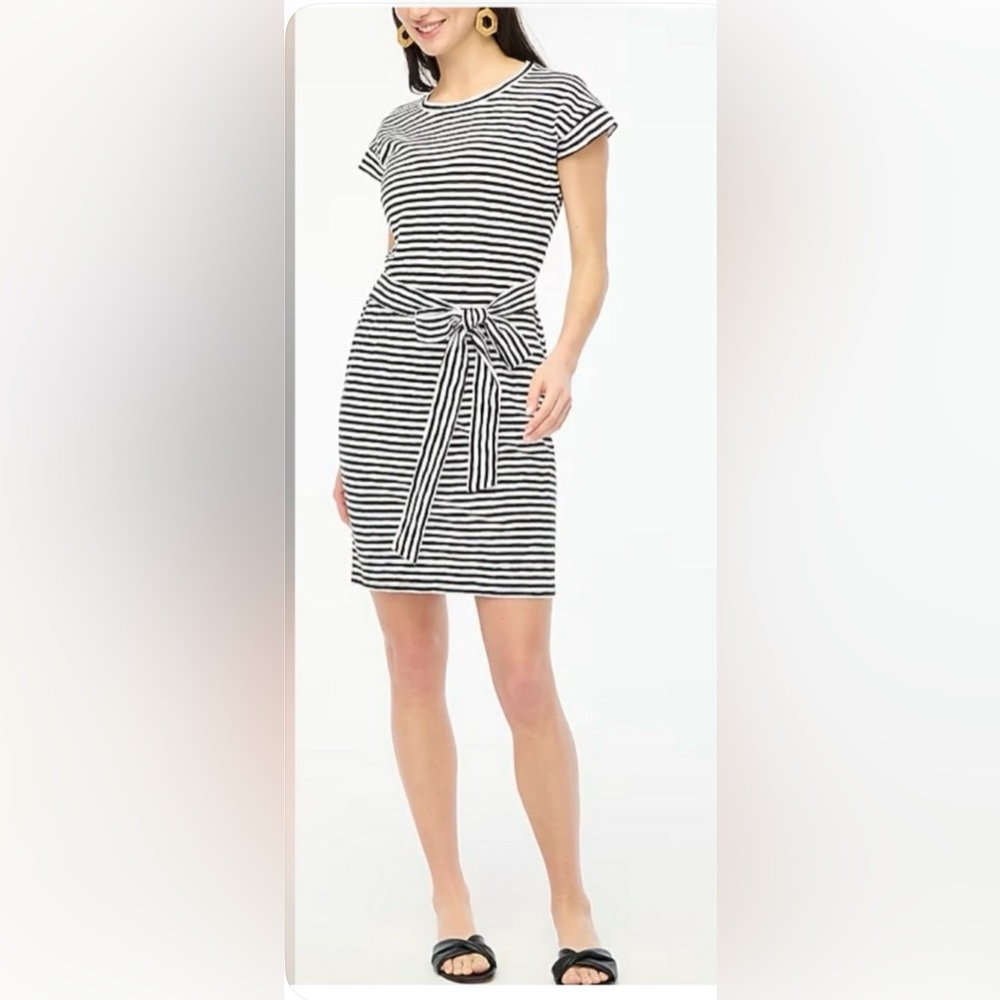 J. Crew Black and White Striped Midi Dress